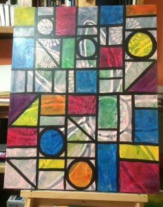 Stained Glass Window Painting in progress.  Notice how I've painted over the Flower Power painting!